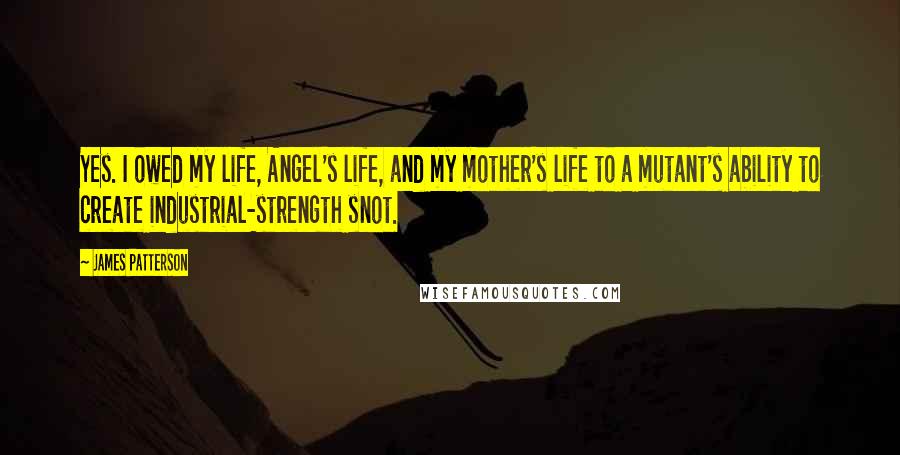 James Patterson Quotes: Yes. I owed my life, Angel's life, and my mother's life to a mutant's ability to create industrial-strength snot.