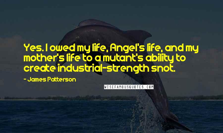 James Patterson Quotes: Yes. I owed my life, Angel's life, and my mother's life to a mutant's ability to create industrial-strength snot.