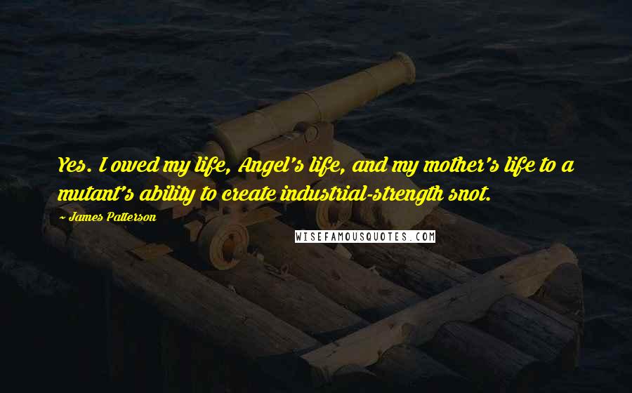 James Patterson Quotes: Yes. I owed my life, Angel's life, and my mother's life to a mutant's ability to create industrial-strength snot.