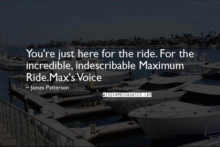 James Patterson Quotes: You're just here for the ride. For the incredible, indescribable Maximum Ride.Max's Voice