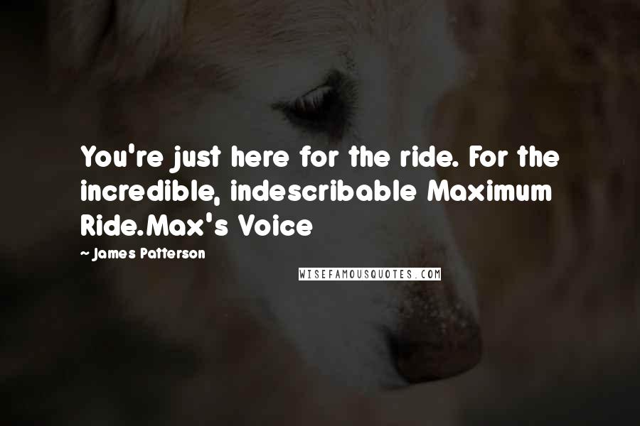 James Patterson Quotes: You're just here for the ride. For the incredible, indescribable Maximum Ride.Max's Voice
