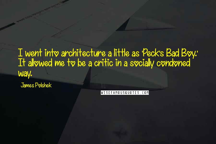 James Polshek Quotes: I went into architecture a little as 'Peck's Bad Boy.' It allowed me to be a critic in a socially condoned way.