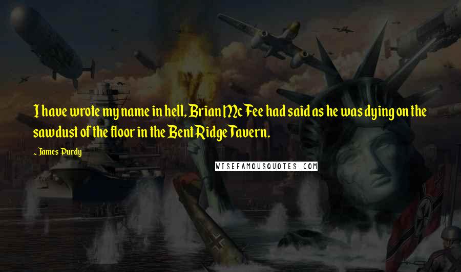 James Purdy Quotes: I have wrote my name in hell, Brian McFee had said as he was dying on the sawdust of the floor in the Bent Ridge Tavern.