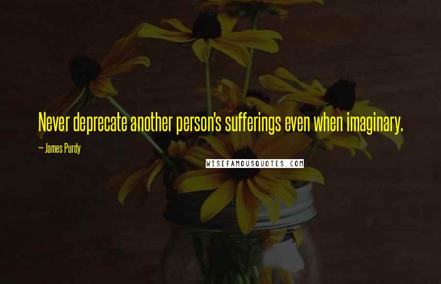 James Purdy Quotes: Never deprecate another person's sufferings even when imaginary.