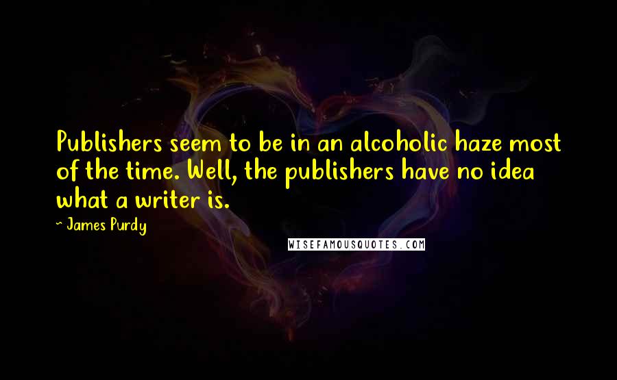 James Purdy Quotes: Publishers seem to be in an alcoholic haze most of the time. Well, the publishers have no idea what a writer is.