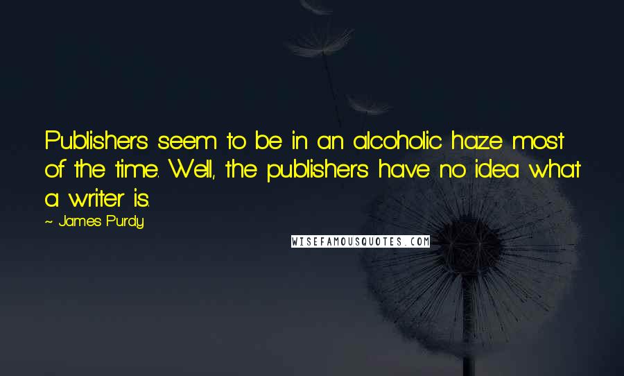 James Purdy Quotes: Publishers seem to be in an alcoholic haze most of the time. Well, the publishers have no idea what a writer is.