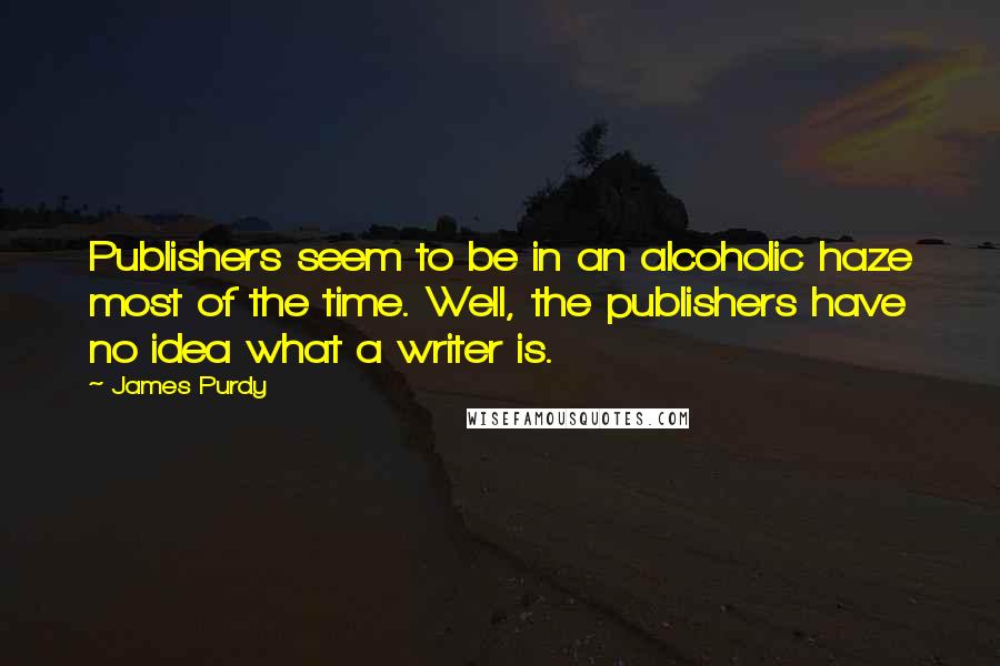 James Purdy Quotes: Publishers seem to be in an alcoholic haze most of the time. Well, the publishers have no idea what a writer is.