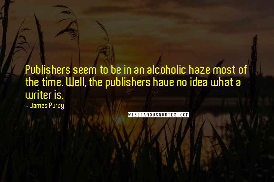 James Purdy Quotes: Publishers seem to be in an alcoholic haze most of the time. Well, the publishers have no idea what a writer is.