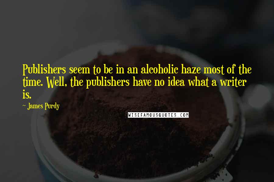 James Purdy Quotes: Publishers seem to be in an alcoholic haze most of the time. Well, the publishers have no idea what a writer is.