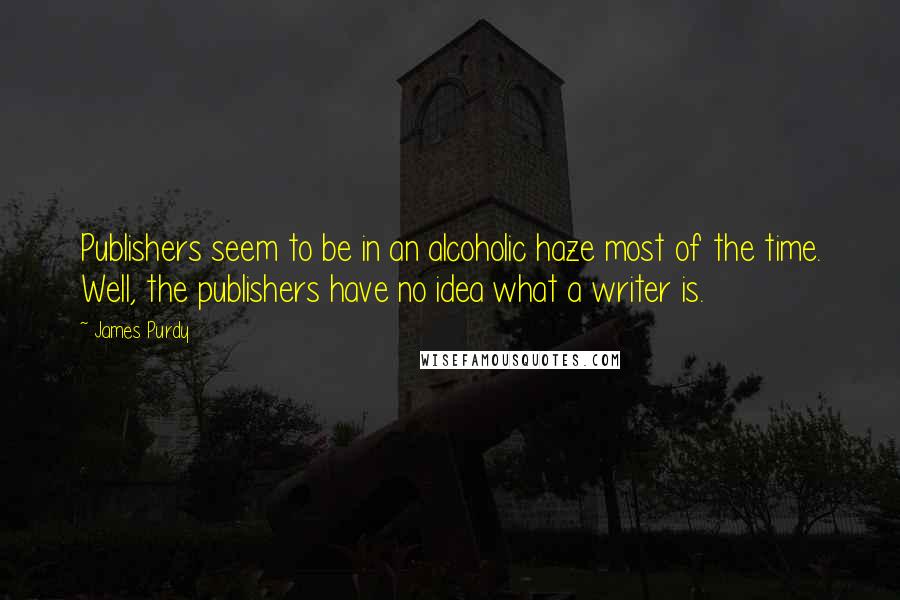 James Purdy Quotes: Publishers seem to be in an alcoholic haze most of the time. Well, the publishers have no idea what a writer is.
