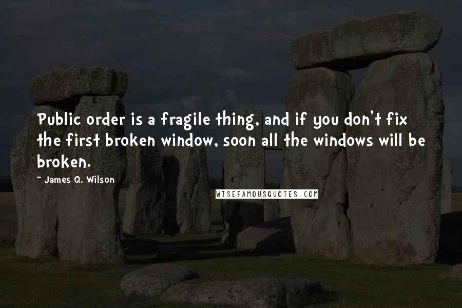 James Q. Wilson Quotes: Public order is a fragile thing, and if you don't fix the first broken window, soon all the windows will be broken.
