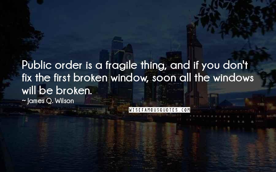 James Q. Wilson Quotes: Public order is a fragile thing, and if you don't fix the first broken window, soon all the windows will be broken.