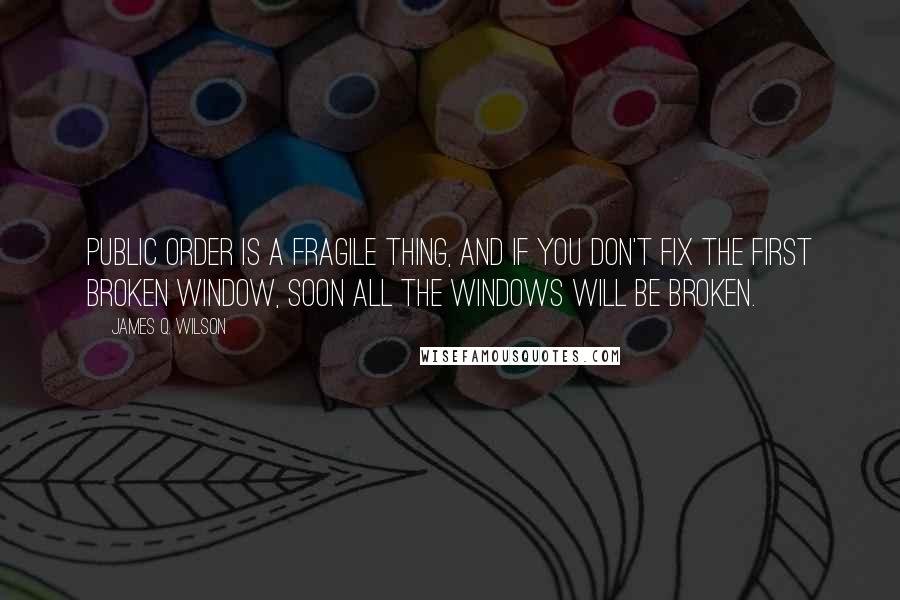 James Q. Wilson Quotes: Public order is a fragile thing, and if you don't fix the first broken window, soon all the windows will be broken.