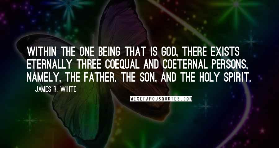 James R. White Quotes: Within the one Being that is God, there exists eternally three coequal and coeternal persons, namely, the Father, the Son, and the Holy Spirit.