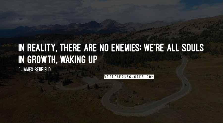 James Redfield Quotes: In reality, there are no enemies; we're all souls in growth, waking up