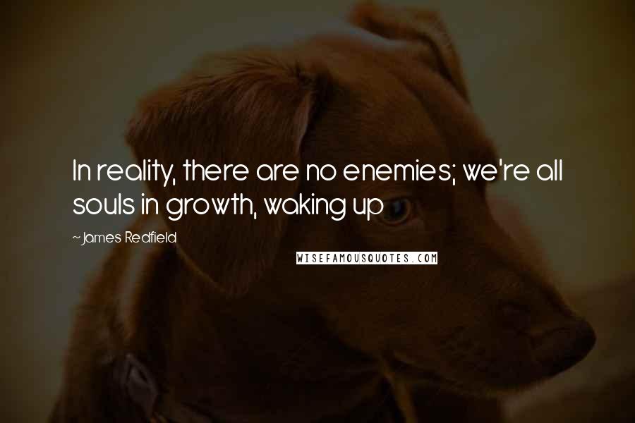 James Redfield Quotes: In reality, there are no enemies; we're all souls in growth, waking up