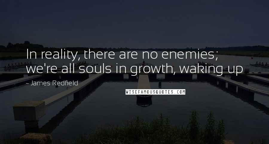 James Redfield Quotes: In reality, there are no enemies; we're all souls in growth, waking up