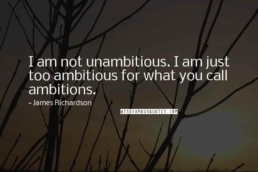 James Richardson Quotes: I am not unambitious. I am just too ambitious for what you call ambitions.