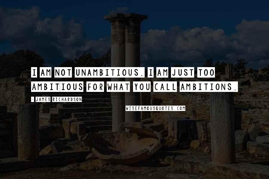 James Richardson Quotes: I am not unambitious. I am just too ambitious for what you call ambitions.