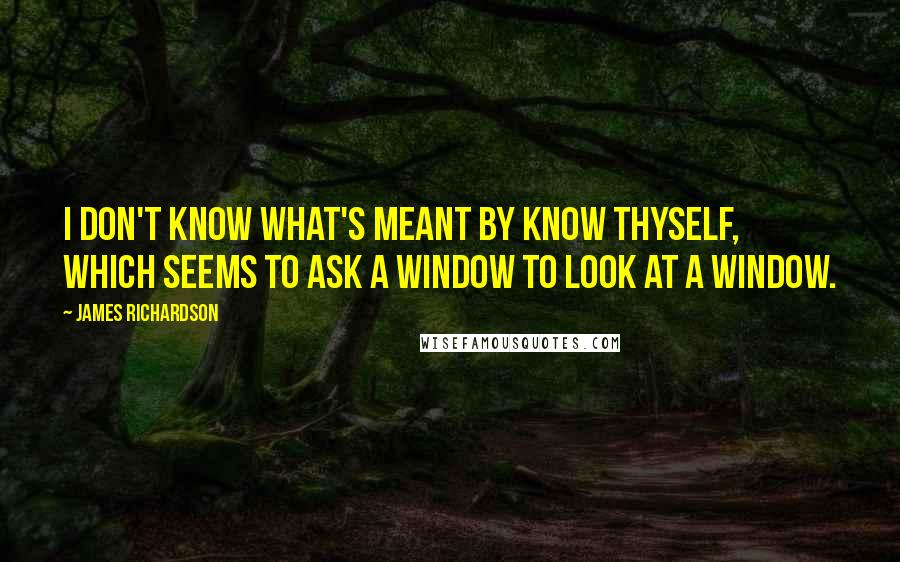 James Richardson Quotes: I don't know what's meant by Know thyself, which seems to ask a window to look at a window.