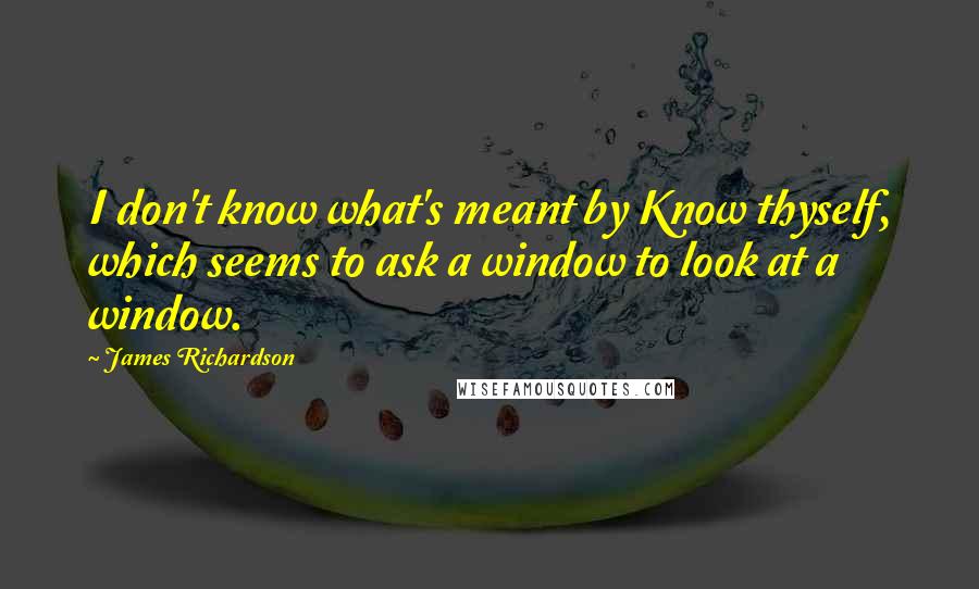 James Richardson Quotes: I don't know what's meant by Know thyself, which seems to ask a window to look at a window.