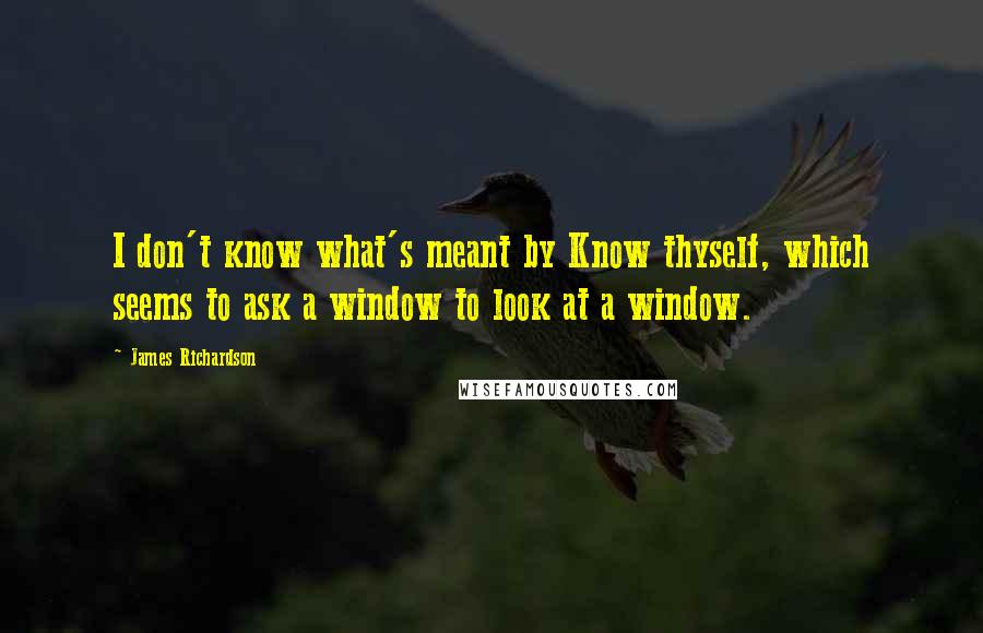 James Richardson Quotes: I don't know what's meant by Know thyself, which seems to ask a window to look at a window.