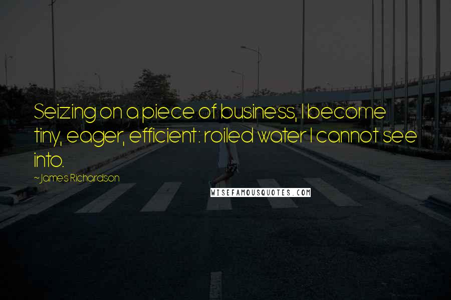 James Richardson Quotes: Seizing on a piece of business, I become tiny, eager, efficient: roiled water I cannot see into.