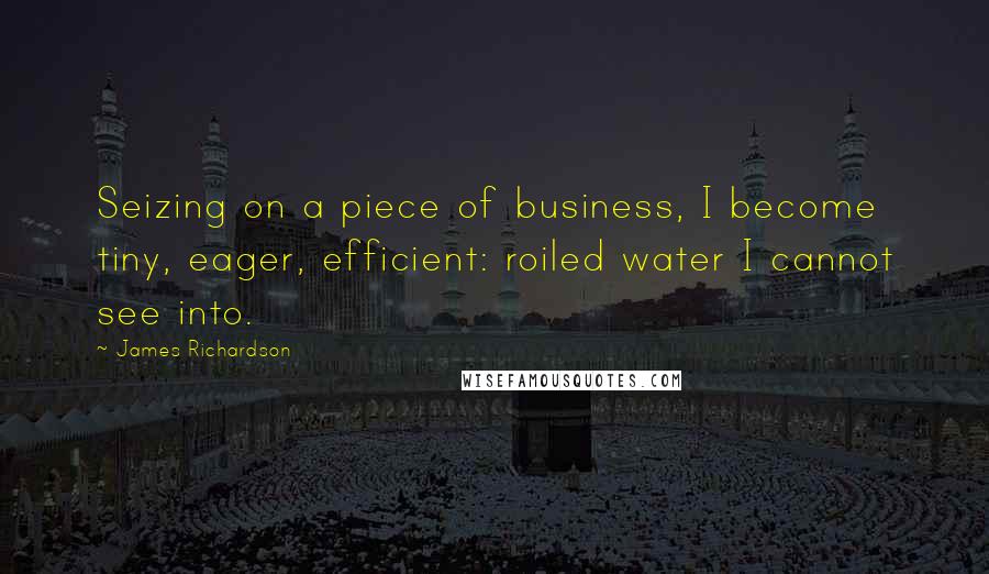 James Richardson Quotes: Seizing on a piece of business, I become tiny, eager, efficient: roiled water I cannot see into.