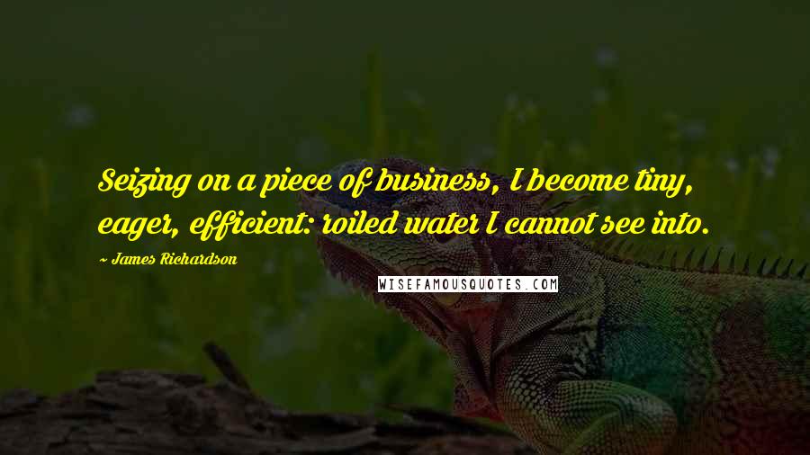 James Richardson Quotes: Seizing on a piece of business, I become tiny, eager, efficient: roiled water I cannot see into.