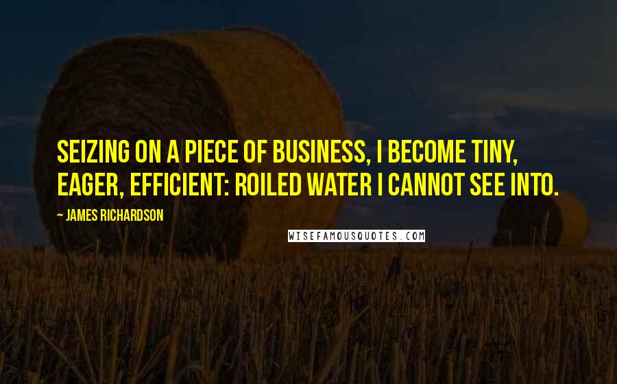 James Richardson Quotes: Seizing on a piece of business, I become tiny, eager, efficient: roiled water I cannot see into.