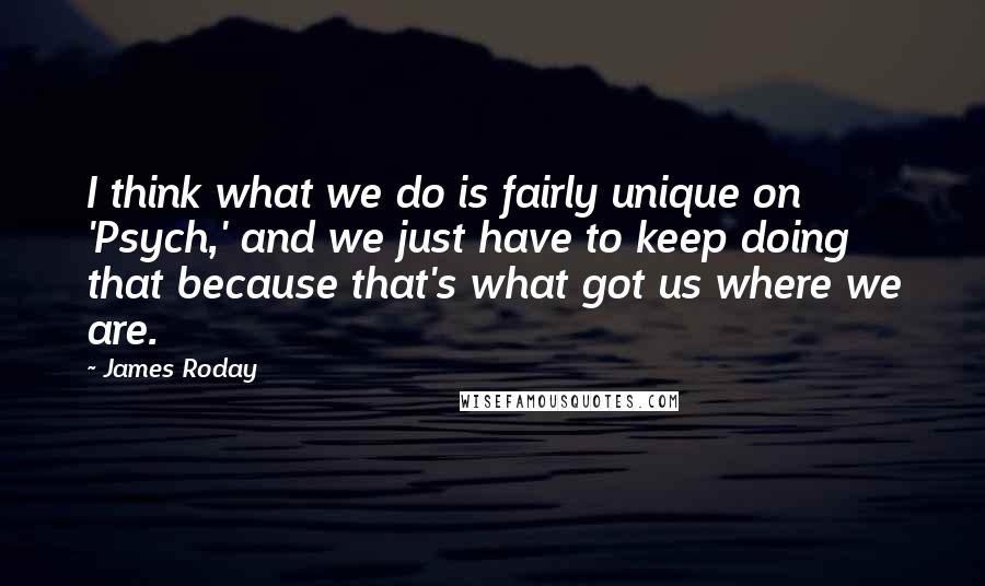 James Roday Quotes: I think what we do is fairly unique on 'Psych,' and we just have to keep doing that because that's what got us where we are.