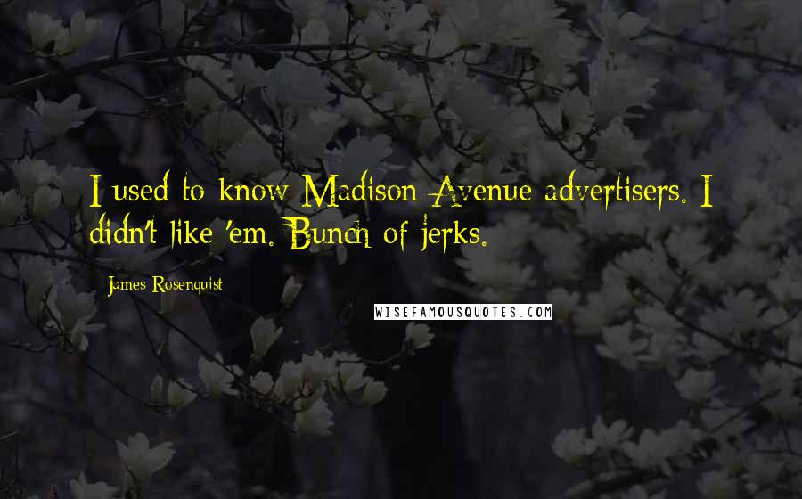 James Rosenquist Quotes: I used to know Madison Avenue advertisers. I didn't like 'em. Bunch of jerks.