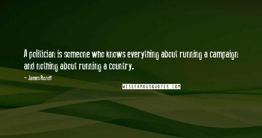 James Rozoff Quotes: A politician is someone who knows everything about running a campaign and nothing about running a country.