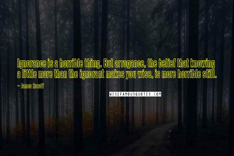 James Rozoff Quotes: Ignorance is a horrible thing. But arrogance, the belief that knowing a little more than the ignorant makes you wise, is more horrible still.