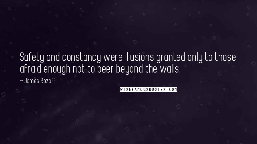 James Rozoff Quotes: Safety and constancy were illusions granted only to those afraid enough not to peer beyond the walls.