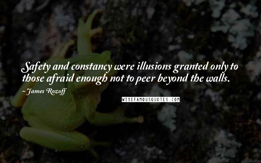 James Rozoff Quotes: Safety and constancy were illusions granted only to those afraid enough not to peer beyond the walls.