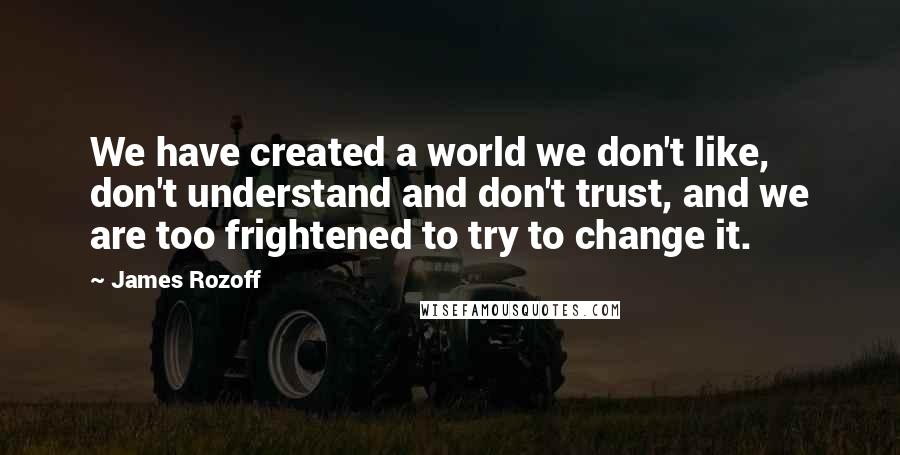 James Rozoff Quotes: We have created a world we don't like, don't understand and don't trust, and we are too frightened to try to change it.