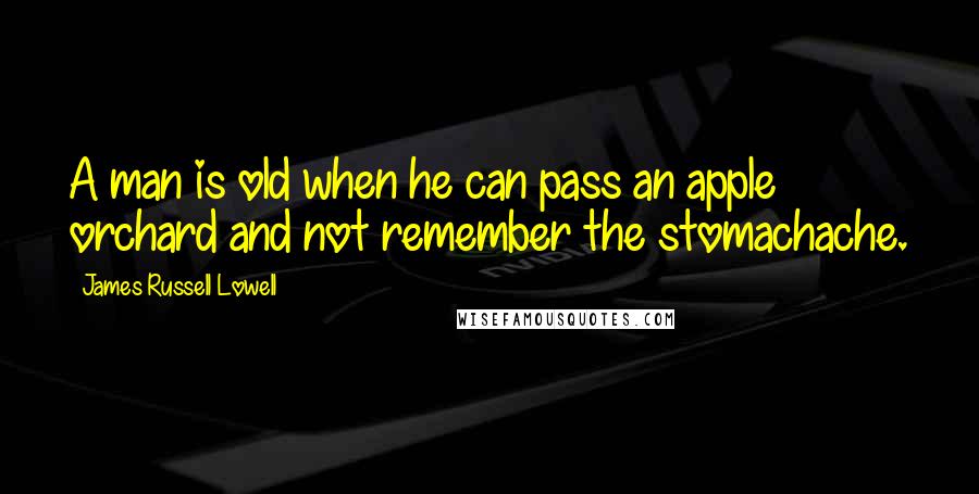 James Russell Lowell Quotes: A man is old when he can pass an apple orchard and not remember the stomachache.