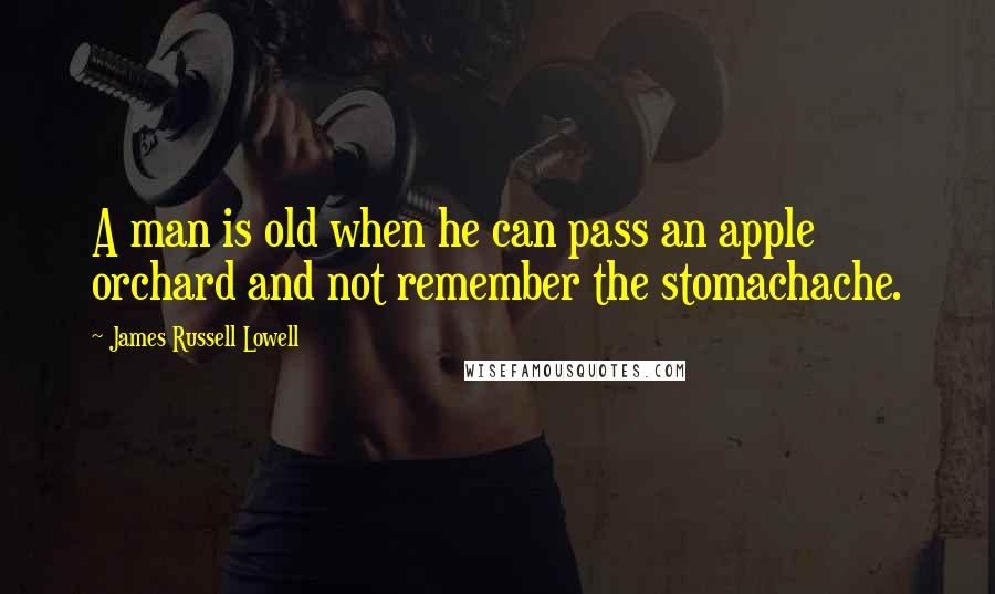 James Russell Lowell Quotes: A man is old when he can pass an apple orchard and not remember the stomachache.