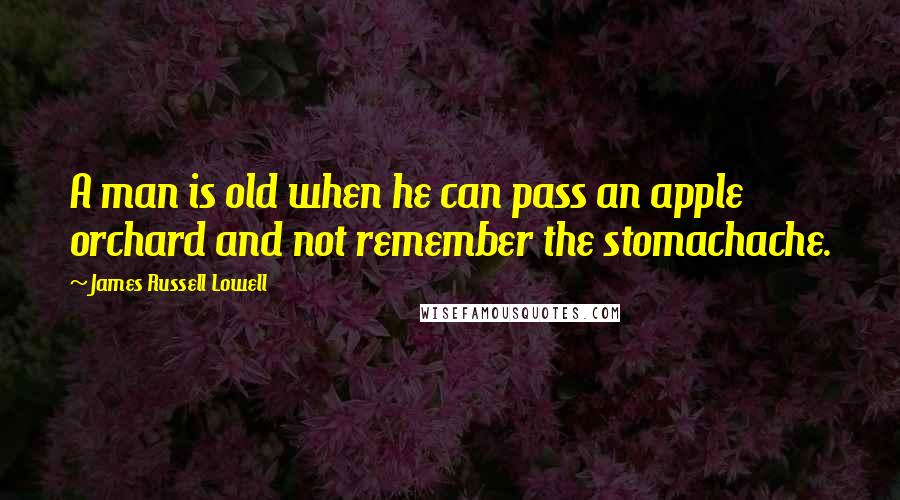 James Russell Lowell Quotes: A man is old when he can pass an apple orchard and not remember the stomachache.