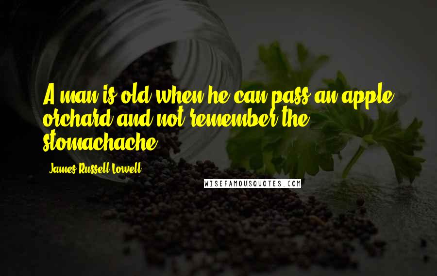 James Russell Lowell Quotes: A man is old when he can pass an apple orchard and not remember the stomachache.