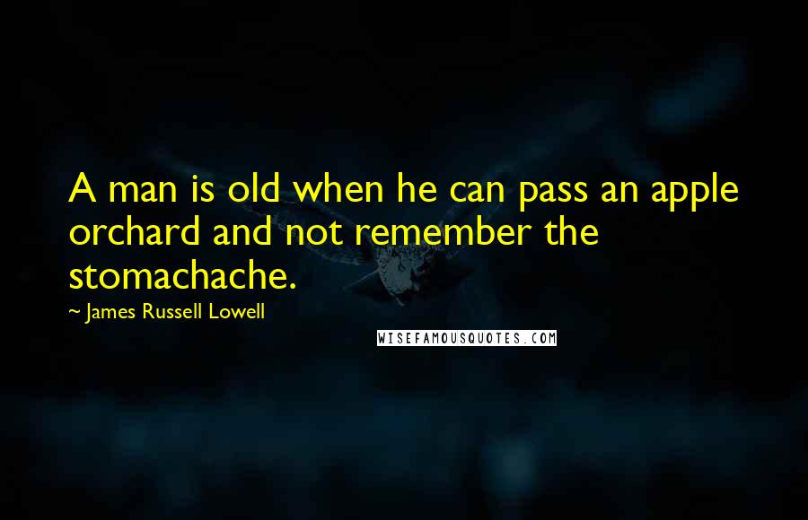 James Russell Lowell Quotes: A man is old when he can pass an apple orchard and not remember the stomachache.