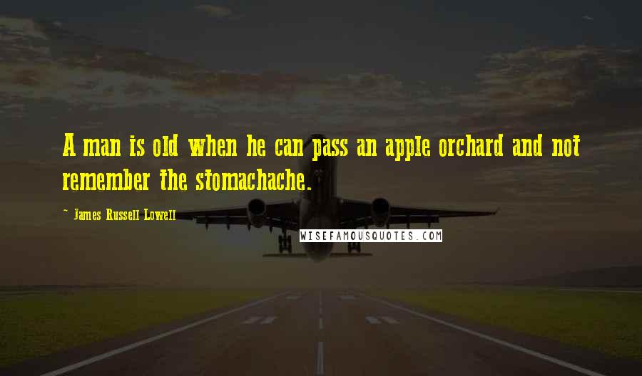 James Russell Lowell Quotes: A man is old when he can pass an apple orchard and not remember the stomachache.