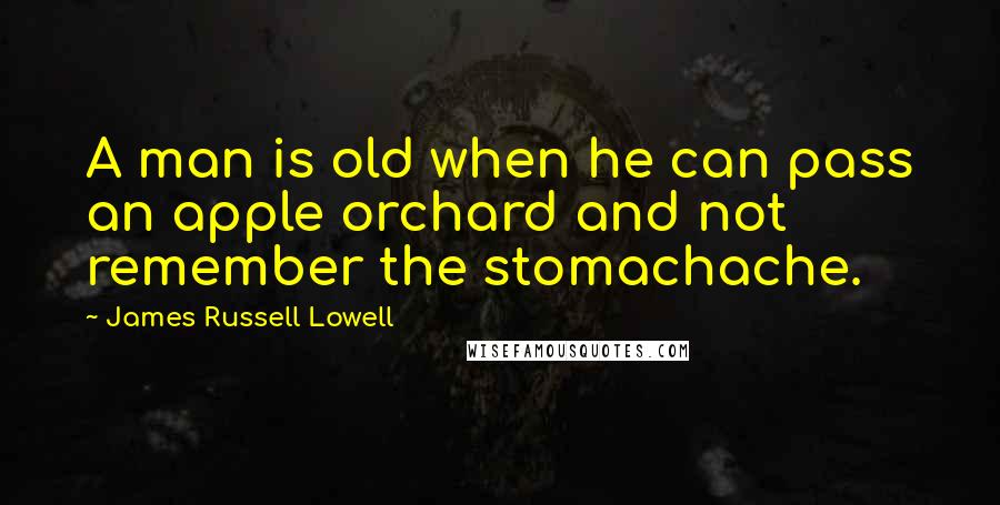 James Russell Lowell Quotes: A man is old when he can pass an apple orchard and not remember the stomachache.