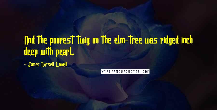 James Russell Lowell Quotes: And the poorest twig on the elm-tree was ridged inch deep with pearl.