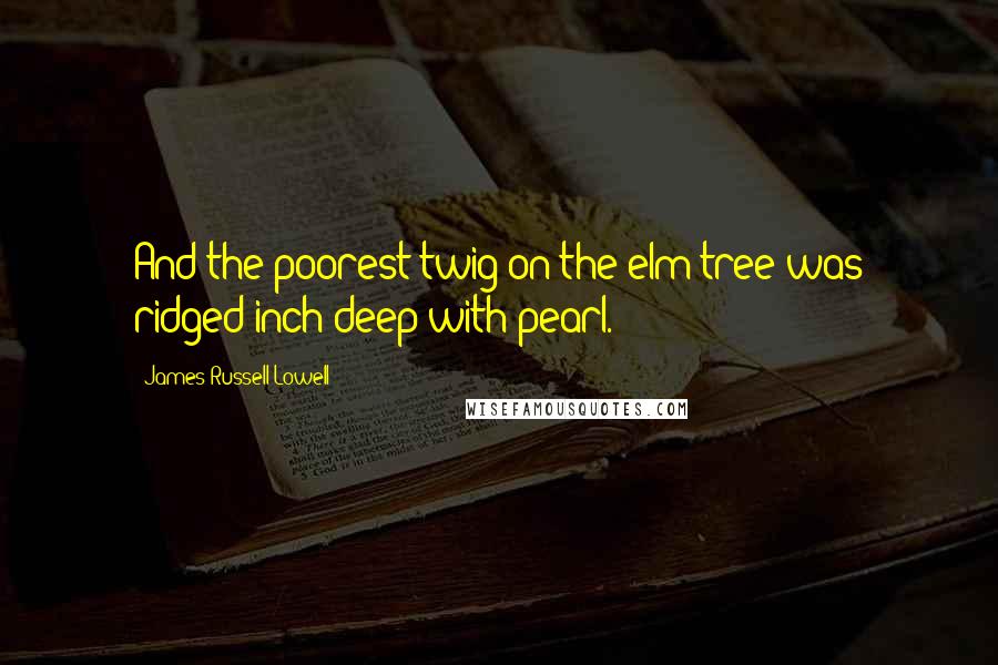 James Russell Lowell Quotes: And the poorest twig on the elm-tree was ridged inch deep with pearl.