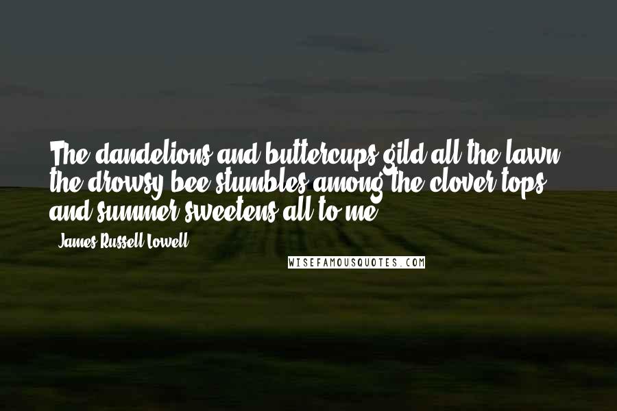 James Russell Lowell Quotes: The dandelions and buttercups gild all the lawn: the drowsy bee stumbles among the clover tops, and summer sweetens all to me.