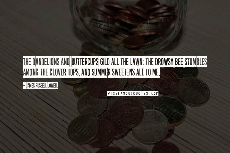 James Russell Lowell Quotes: The dandelions and buttercups gild all the lawn: the drowsy bee stumbles among the clover tops, and summer sweetens all to me.