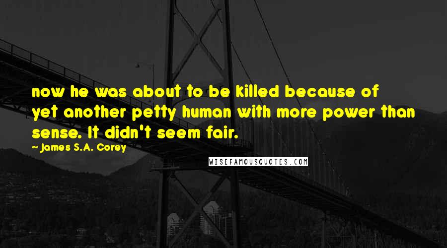 James S.A. Corey Quotes: now he was about to be killed because of yet another petty human with more power than sense. It didn't seem fair.