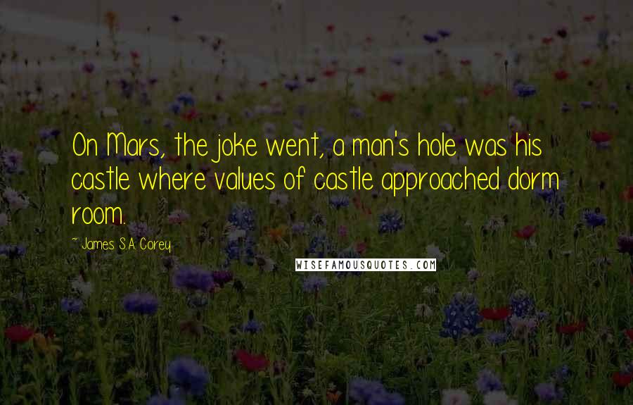 James S.A. Corey Quotes: On Mars, the joke went, a man's hole was his castle where values of castle approached dorm room.